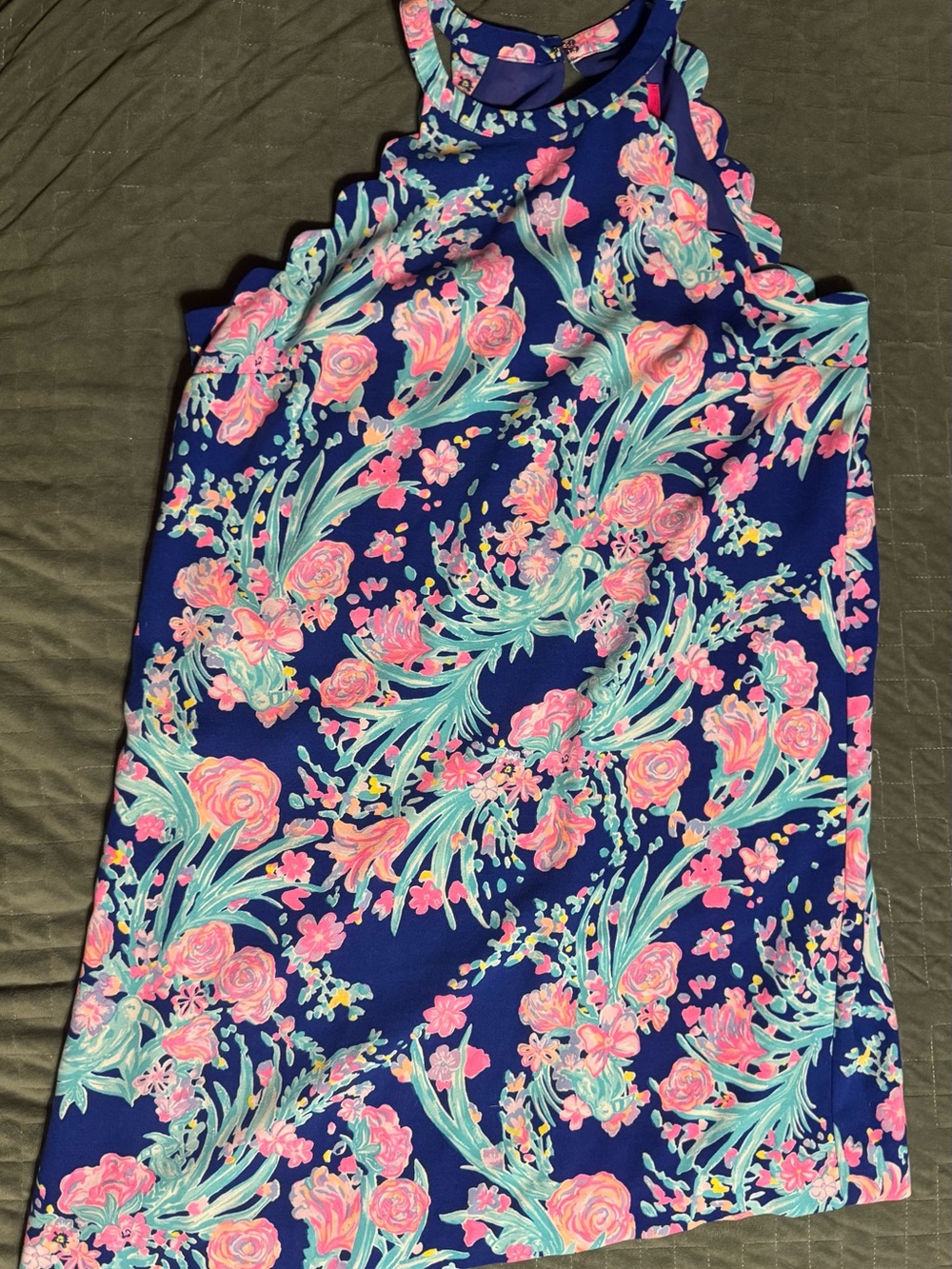 Lilly Pulitzer Navy Pink Floral Scalloped Hem Mini Skirt